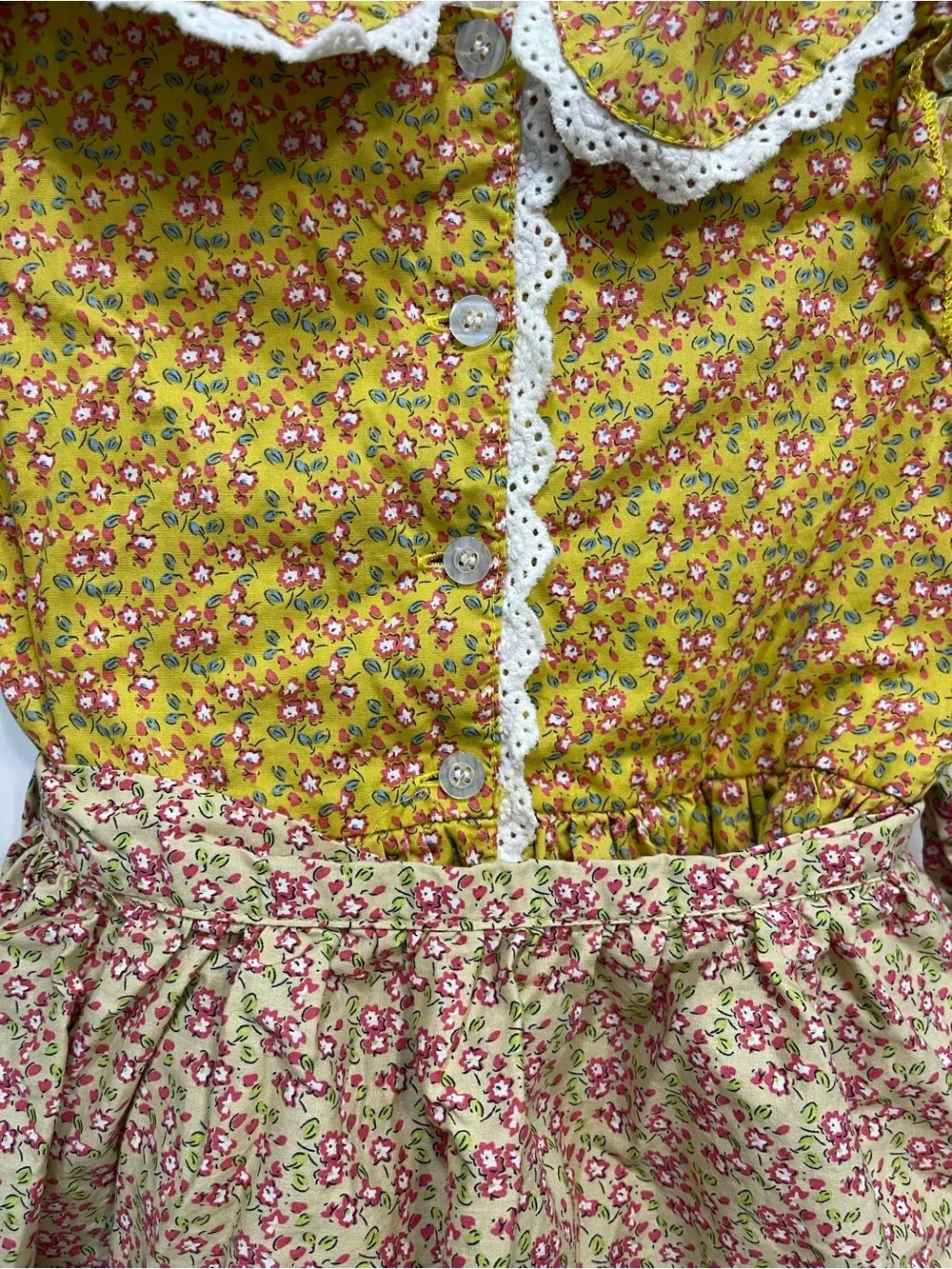 Pioneer Kids Yellow Floral Prairie Costume Dress with Apron 8/10 pilgrim